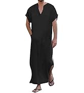 YAOHUOLE Men's Short Sleeve Kaftan Thobe Side Split Caftan with Pockets Long Gown Thobe