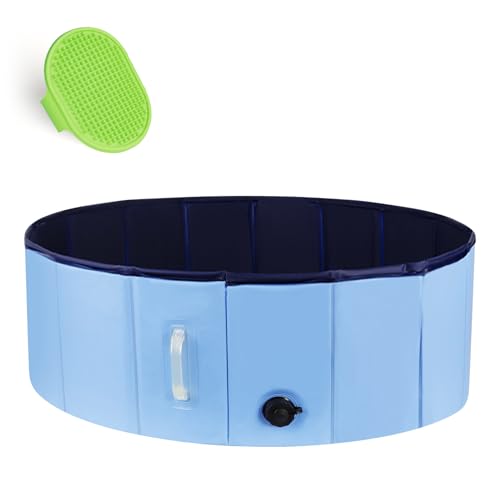 DEWEL Bañera Portátil para Perros, Piscina Plegable 80x30 cm para Cachorro y Perros Pequeños, Cepillo de Baño Incluido