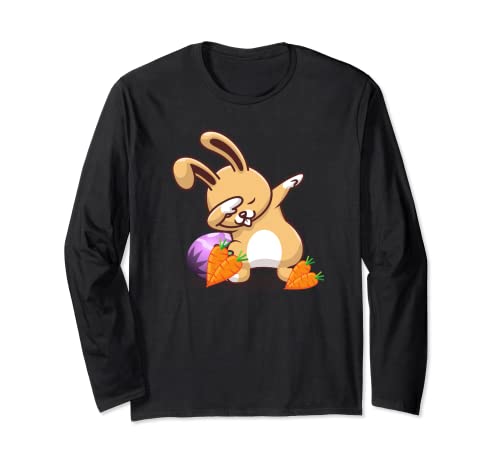 Dabbing Rabbit Happy Easter Day Huevos zanahorias niños niñas niños Manga Larga