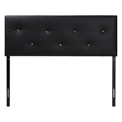 Baxton Studio Dalini Modern and Contemporary King Black Faux Leather Headboard with Faux Crystal Buttons