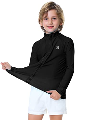 Image of AOBUTE Unisex Kids Zipper Rash Guard Boys UPF 50+ UV Protection Sun Shirt with Thumb Hole 3-12 Years