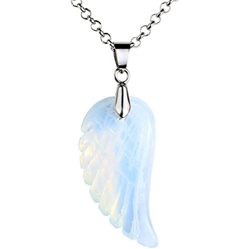 OUTLETISSIMO® Collier Pendentif Aile d'Ange Pierre Porte-Bonheur Bijoux Femme ET97 en Acier Inoxydable de Guérison, Métal