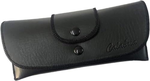 Image of Calabria Double Snap Belt Loop Eyeglass Case PU Leather Vintage Style Old School Eye Glasses Pouch Semi-Hard Sunglass Holder