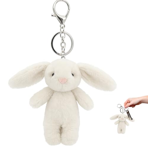 Tupinerq Llavero de Conejo, Llavero Conejito 10cm Colgante Animal de Peluche para Colgar en la Llave, Bolso, Mochila, y Mucho más, para Adultos, una óptimo Idea de Regalo (Blanco)