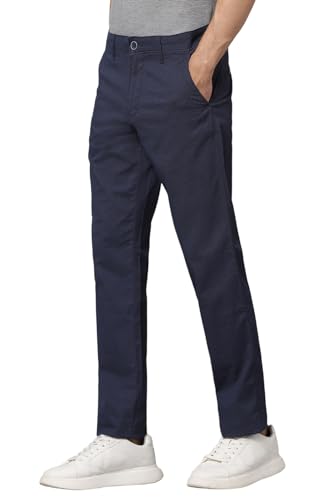 Image of Louis Philippe Men's Slim Fit Mid Rise Textured Cotton Blend Casual Trousers
