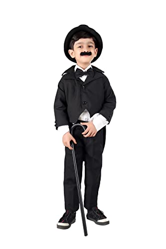 Image of BookMyCostume Charlie Chaplin Dress for Boys | Comic Character Fancy Dress Costume | Charlie Chaplin Costume for Kids | With Stick 10-12 years