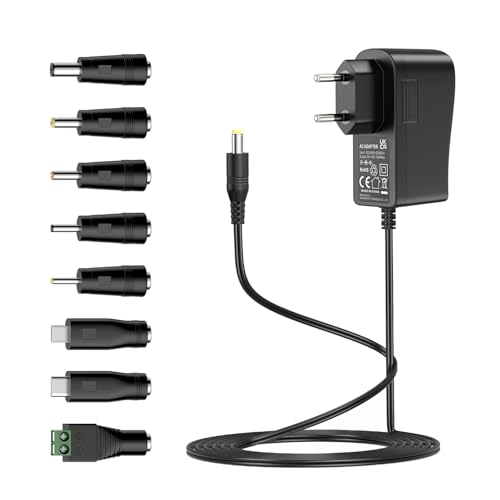Fuente de alimentación 5 V 2 A, CA/CC, transformador 8 conectores CC para electrónica 5 V como tabletas, teléfonos, USB, HUB, cámara CCTV, hasta 2000 mA