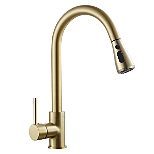 Robinet de cuisine en laiton or avec douchette extractible rotative