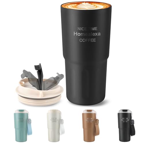 Homealexa Taza térmica de 600 ml para llevar de acero inoxidable 304 Trave Mug, apertura de 360°, taza térmica delgada