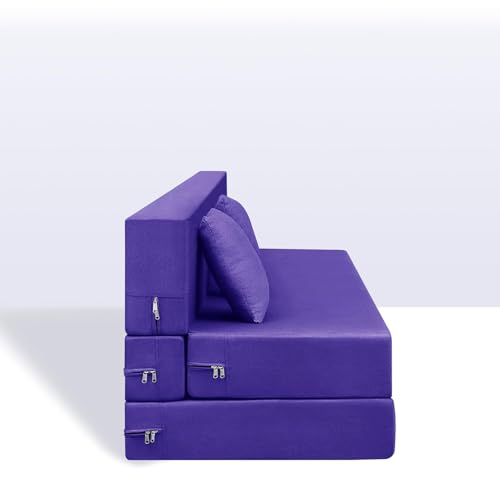 Image of Foldable 2-Seater, 4X6 Sofa Bed | Convertible Sofa Cum Bed with Cushion Jute Fabric Perfect for Living Rooms & Guest Rooms - Purple