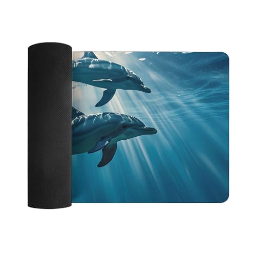 Image of Dolphin Animal Ocean Extended Gaming Mouse Pad, with Stitched Edges Large Mouse Pad Desk Protector, Rubber Base Mousepad Keyboard Mouses Mat for Work Game Office Home 32 inchX16 inch,E316