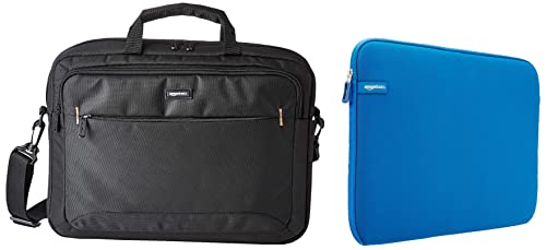 Image of AmazonBasics 15.6 inch Laptop and Tablet Bag, Black and Laptop Sleeve, Blue (15.6 inch)