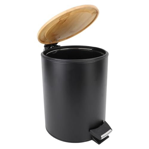 Walfront Bote de Basura con Tapa Elegante Bote de Basura Redondo Cierre Suave Pedal Bote de Basura para Baño Cocina Negro (7L)