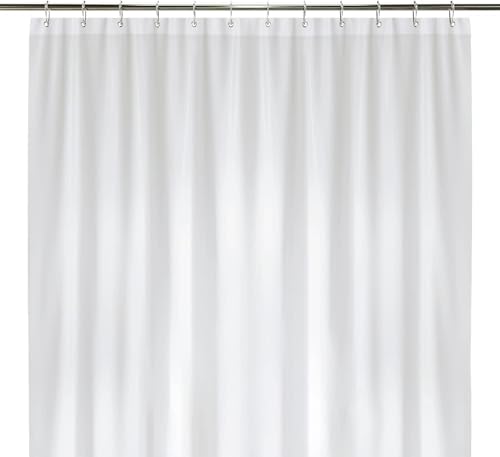 Image of LiBa Shower Curtain PEVA 10G, 72x72 Inch White with 12 Rings | Heavy duty, includes 12 rings, waterproof plastic shower curtain, weighted magnets, bathroom accessories
