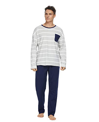 GOSO Pajamas for Men-100% Cotton Mens Pajamas Set Lightweight Long Sleeve Top & Bottom Pjs Set Lounge Sleepwear3