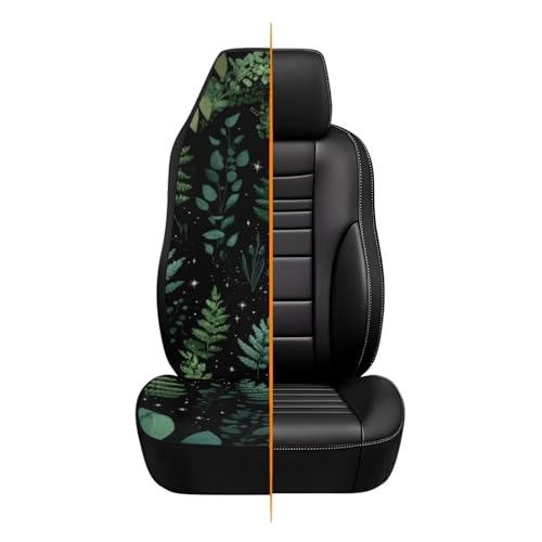 Cottagecore Fern Print Car Seat Cover Waterproof Car Seat Covers Front Seats Only, Universal Fit for Car SUV Trucks, Airbag Compatible, Green Plant Car Accessories for Women Men