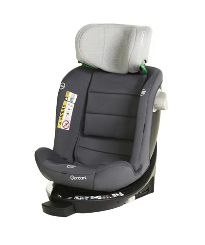 Giordani Crono Seggiolino Auto 40-150 cm i-Size, Base Girevole 360°, Connettori Isofix e Gamba di Supporto, 5 Posizioni dello schienale, Protezioni Laterali e Riduttore Neonato, Evolutivo 0-12 Anni