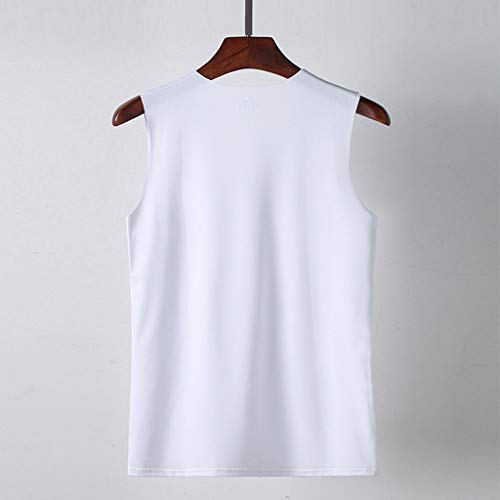 Men's Tank Top Sleeveless V-Neck Slim-Fit Pure Comfy & Soft Breathable Workout Vest (L, White) #TOP4