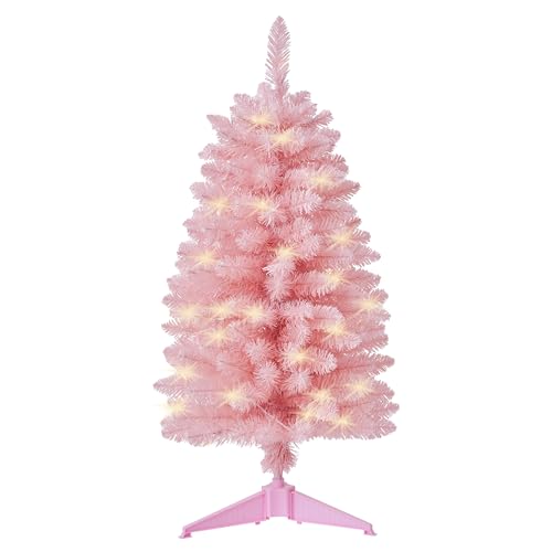 Pre-Lit Artificial Christmas Tree 3Ft, Battery Operated Desktop Xmas Tree with 50 LED 160 Branch Tips Mini Christmas Tree Decoration Indoor Outdoor