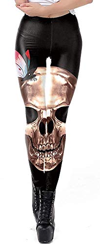 Tamskyt Legging élastique pour femme avec imprimé numérique Noir/blanc, Tête de mort pour Halloween., taille unique Cover