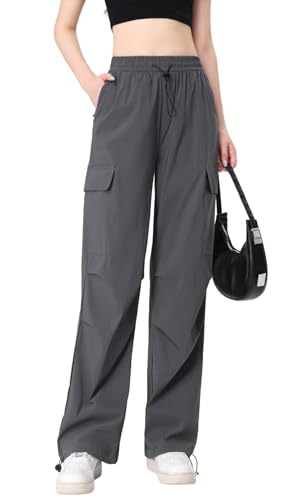 Atxnn Pantalon Cargo Femme Strech Large Pantalons de Travail à Séchage Rapide Elastique Taille Haute Multipoche Y2K Streetwear, Gris XL