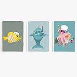 SARIERA® Juego de 3 láminas ‘Animales del mar’ para habitación infantil – decoración para bebés, niños – sin marco