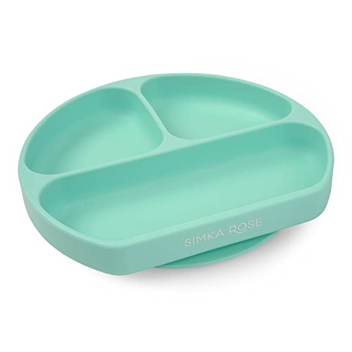 Image of Simka Rose Baby Suction Plates for Toddler - Silicone Divided Design, BPA Free, Microwave & Dishwasher Safe - Baby Led Weaning Supplies (Pack of 1)