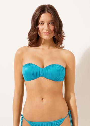 Woman's Graduated Padded Bandeau Swimsuit Top Shiny Satin2