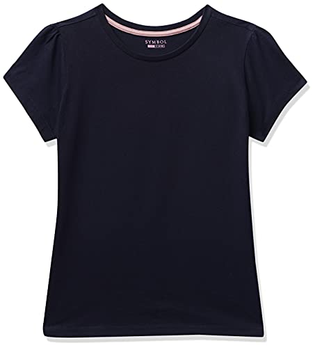 Image of Amazon Brand - Symbol Girl's Cotton Regular Fit T-Shirt (PAG 504 Navy & Pink 6-7 Years)