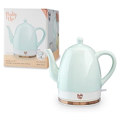Pinky Up Noelle 1.5 L Ceramic Gooseneck Spout Electric Tea Kettle with Temperature Control - Cordless Design for Boiling Water Pot, Mint, Rose Gold Cover