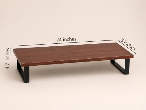 Image of Wooden Monitor Stand with Storage Organizer For Desk, Tables, Office, Home, Studio, Study Table | Desktop Ergonomic Monitor Stand Riser (Rosewood Brown, Large (with metal legs))