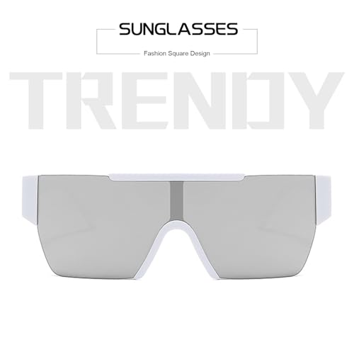 VIA LEECA Trendy Square Flat Top Sunglasses for Men Women, Designer Big Rimless UV Protection Shades 5