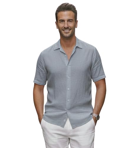 Image of Glowic Men Linen Shirt Casual Regular Fit Solid Stylish Summer Wear Shirt for Office Party Beach Holiday Lightweight Breathable Fashion Shirt