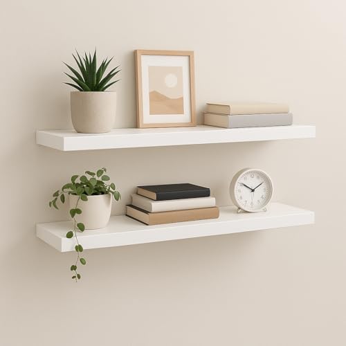 Kit com 2 Prateleiras Flutuantes MDF Branco 60x15cm com Suporte I...