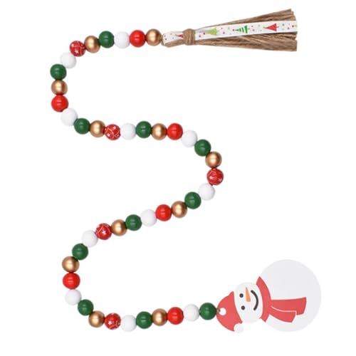 STOBOK クリスマス ウッドビーズガーランド ツリー ドア 壁 飾り 木製ビーズストリング タッセル付き 吊り下げペンダント 雪だるまタグ クリスマスパーティー装飾
