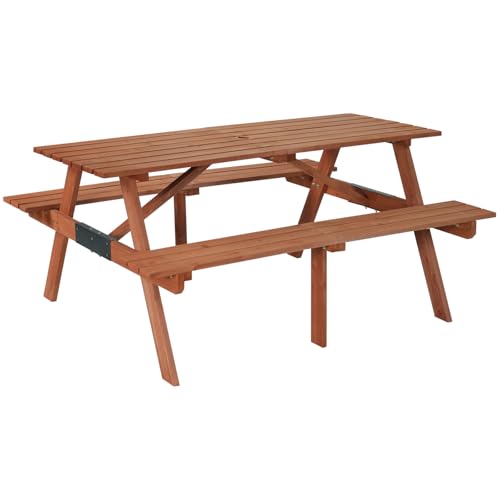 BIRCHTREE Outdoor Wooden Picnic BBQ Rectangular Table Bench Garden Patio Deck Pub Chair 4 Seats Garden Patio Home Park Furniture Fir Wood Brown New