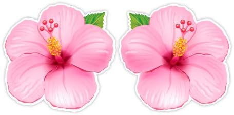 Pink Hibiscus Set of 2 Hawaiian Tropical Theme - Vinyl Sticker Waterproof Decal