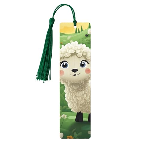 しおり 木製しおり 穴とタッセル付き 木製タグ かわいい 漫画 羊 木製 クラフト しおり ヴィンテージ しおり オーナメント 木製 ブックマーク 女性用 男性 本好きの方 ギフト ダークグリーン
