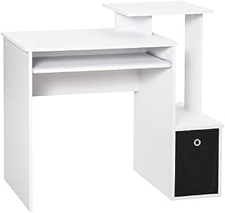 HOMCOM Computer Desk with Sliding Keyboard Tray Storage Drawer Shelf Home Office Workstation White 100 x 40 cm