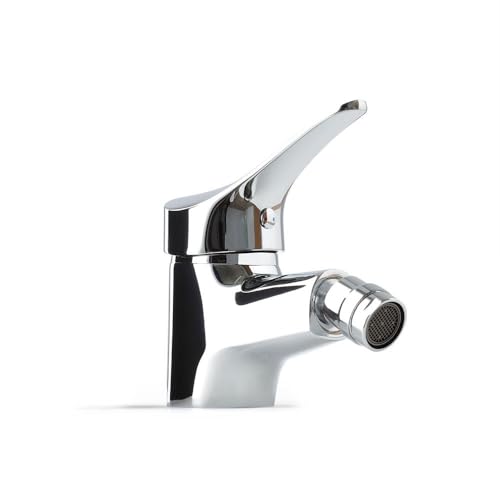 Kiamami Valentina - Rubinetto Miscelatore Monocomando per Bidet | Corpo in Ottone Cromato | Leva in Zinco | Tubo Flessibile 35 cm | Piletta inclusa