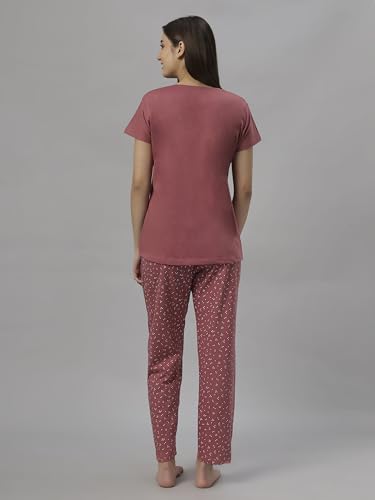 Image of DZZO Women's Cotton Printed Night Suit Set of T-Shirt & Pyjama, Night wear Dress, Relaxed wear for Women /Girls