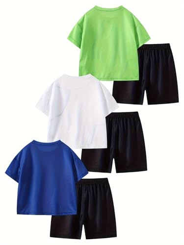 Image of Boys' Active Shorts Set 6 Pieces T-Shirt and Quick Drying Shorts Summer Activewear Sets 4-12Y