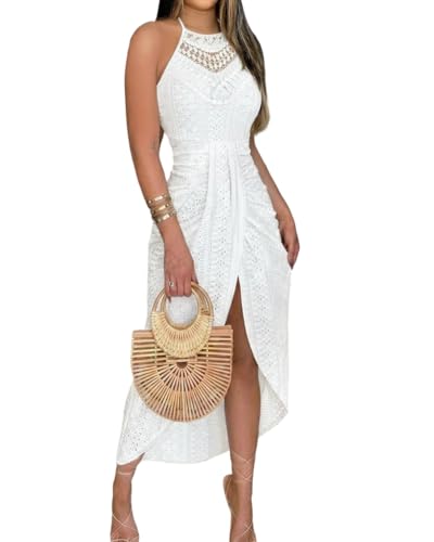 Image of CHICME Womens Summer Halter Dress Hollow Out A Line Vacation Dress