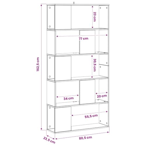 Librería rectangular moderna vidaXL de 80,5x23,5x162,5 cm con estantes modulares de color blanco 3