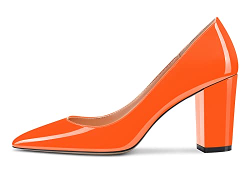Image of Aachcol Women Pumps Pointed Toe Slip on Mid Heel Dress Office Chunky Block Heels Shoes 3 Inches