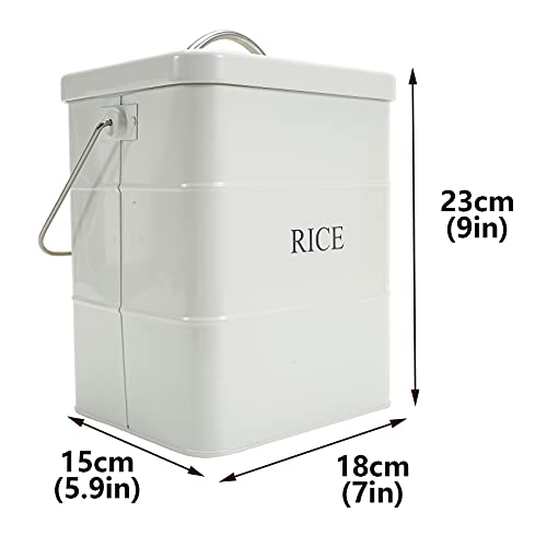 Xbopetda Metal Rice Storage Box, Square Rice Container With Lid And Handle, Sealed Food Storage Bin For Kitchen, Countertop Organizer Jar For Rice Flour Soybean Grain Cereal-White #TOP6
