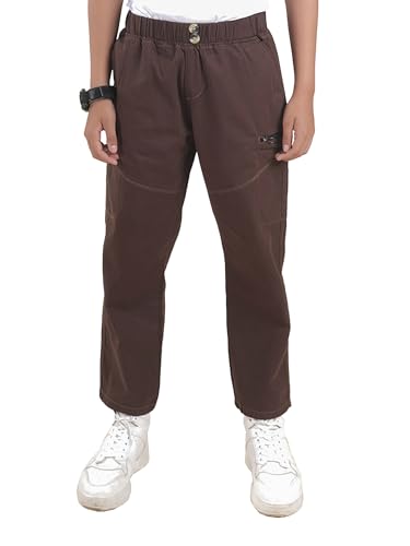 Image of Boys Cotton Elastane Full Length Solid Cargo Pant