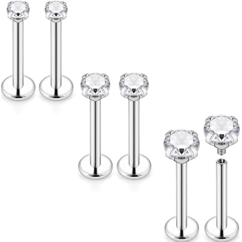 Kridzisw 16G Lip Labret Medusa Monroe Rings Stud Piercing Jewelry Stainless Surgical Steel Snake Bite Ashley Lip Ring Catilage Tragus Helix Conch Earring Piercing Jewelry Women Men 3mm 4mm 8mm Silver Cover