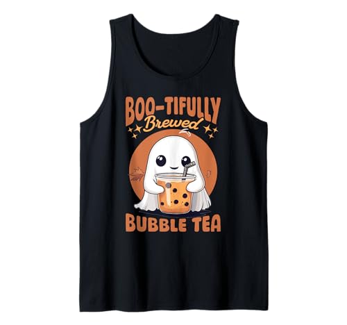 Divertido Halloween Ghost Bubble Tea Boo-tifully Brewed Bubble Camiseta sin Mangas