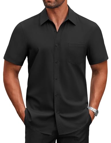 COOFANDY Men's Short Sleeve Button Down Shirts Casual Dress Shirts for Men Untucked Shirt with Pocket